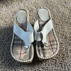 Burberry White Leather Sandals with Plaid Insole spring is almost here.